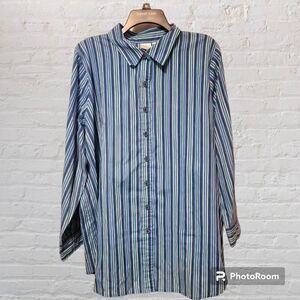 Roaman's Ladies Blue Cotton Button Down Striped Blouse Size 1X